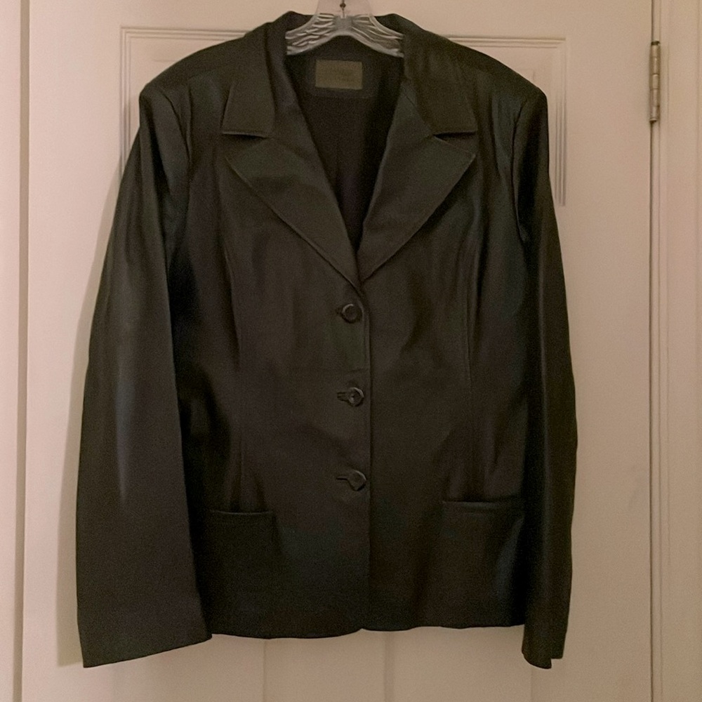 Black Leather Jacket. John Paul Richard Uniform. Estimate size XL